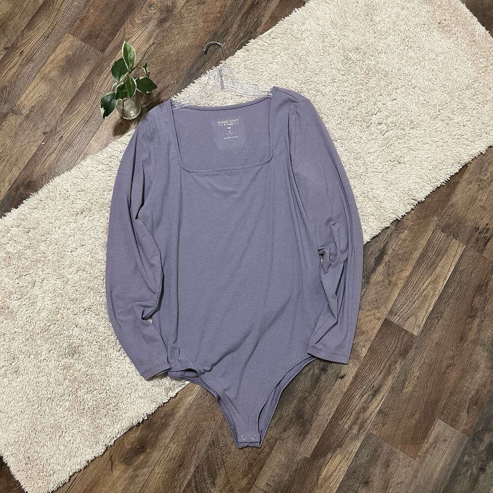 Torrid Super Soft Size 2X Dusk Purple Ribbed Square Neck Full Coverage Bodysuit